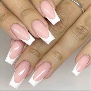 24 piece White French Tip Coffin Press on Nails